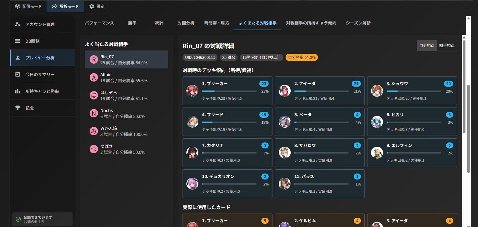 よくあたる対戦相手